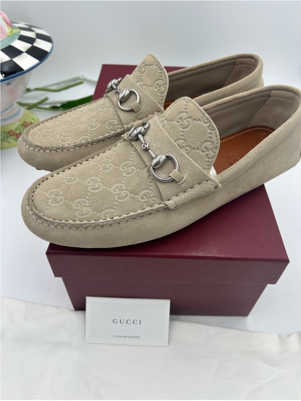 Men’s Gucci suede oatmeal GG embossed driver loafer size 8 fits nine US - Picture 6 of 10